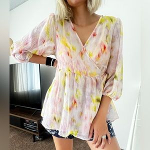 Target Future Collective Colorful Pastel Floral Gauzy Sheer Top